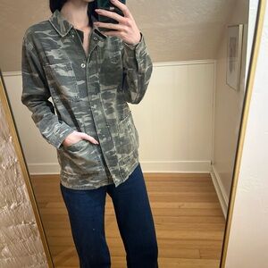 Topshop Green Camouflage Button Down Shirt